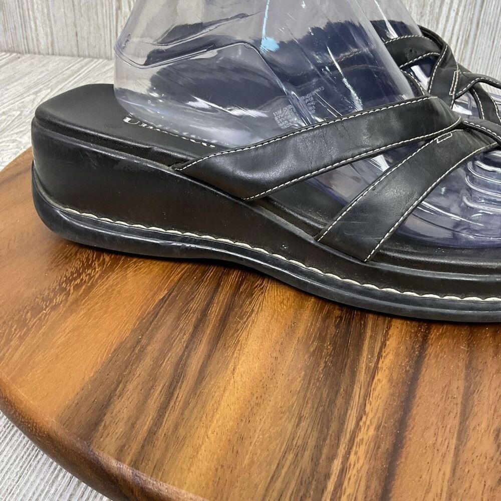 Unlisted Women's Size 11 Crosswinds Black Leather Wedge Slip on Sandals - Picture 5 of 10
